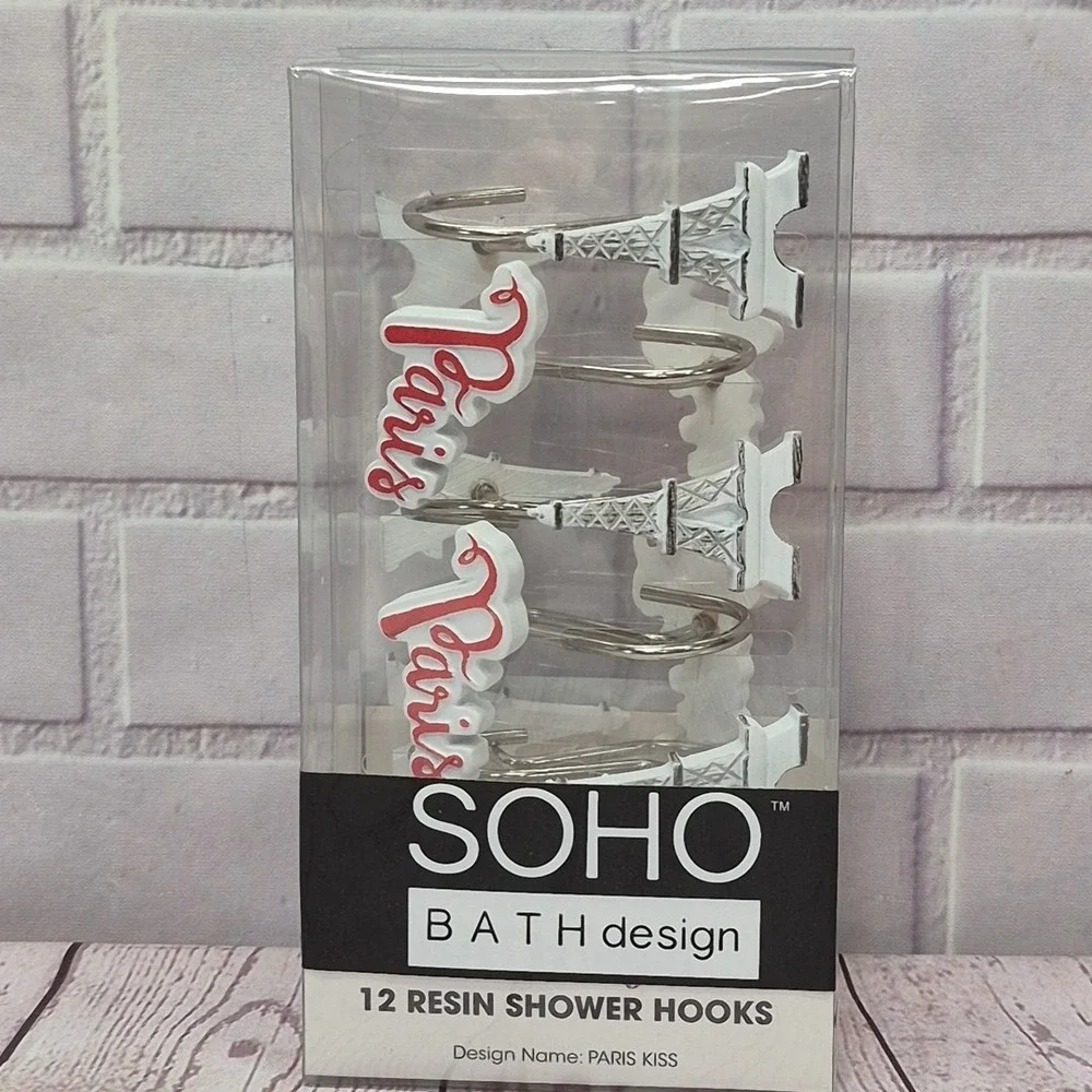 Soho Paris Kiss Fashion Resin Shower Hooks~Paris~Eiffel Tower 12pc Set~New